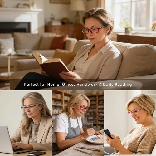 Vista 7 de Reading Glasses for Women, Rectangle Readers for Women with Blue Light Blocking Spring Hinge Eyeglasses UV Filter