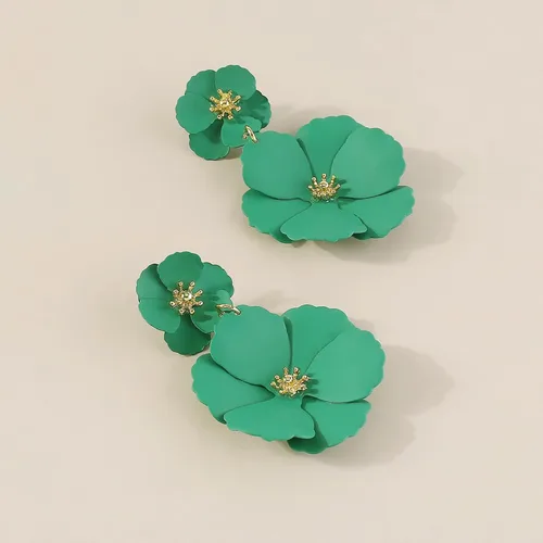 Vista 7 de Mintolex Aretes de flores de playa de verano para mujeres y niñas, aretes colgantes de doble flor bohemios, aretes colgantes de pétalos florales