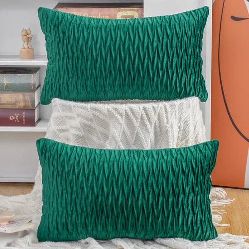 Vista 52 de MADIZZ Juego de 2 fundas de almohada decorativas de terciopelo súper suave de 16 x 16 pulgadas, diseño cuadrado verde manzana con textura