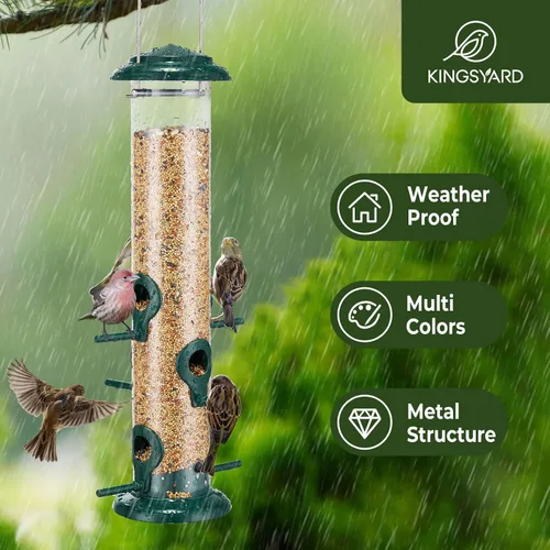 Vista 2 de Kingsyard Comederos Metálicos para Pájaros para Exteriores Colgantes, Comedero de Tubo para Pájaros con 6 Puertos de Alimentación, 15 Pulgadas, A
