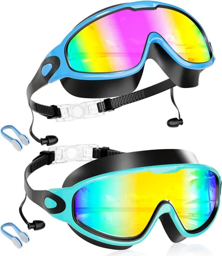 Vista 13 de Aegend Nuevo paquete de 2 gafas de natación de visión amplia para niños, gafas antivaho/anti-UV sin fugas con tapones para los oídos para niños de 3
