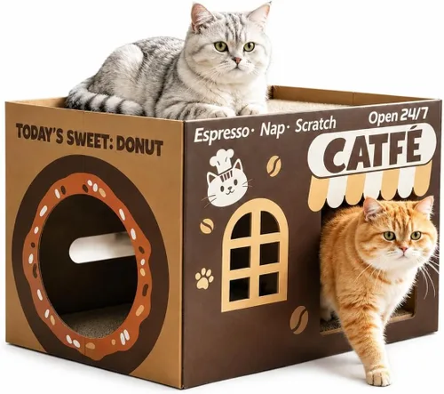 Vista 13 de Paquete de 6 almohadillas para rascar para gatos con cajas anidadas, juego de rascador para gatos que ahorran espacio, almohadillas reversibles