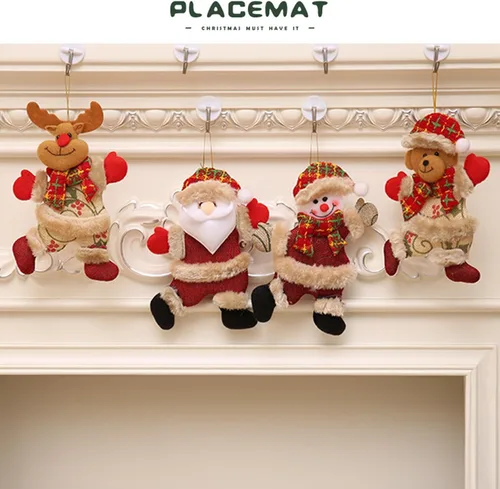 Vista 2 de iDIY Adornos de peluche de Navidad, juego de 4 colgantes de Papá Noel, muñeco de nieve, alce y oso para temporada festiva