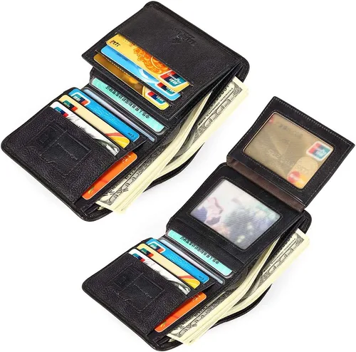 Vista 3 de MANBANG - Funda de piel sintética para hombre, con ventana de identificación y tarjetero