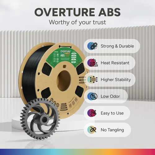 Vista 2 de OVERTURE ABS High Strength 3D Printer Filament 1.75mm, 1kg Black negro (ABS Black)