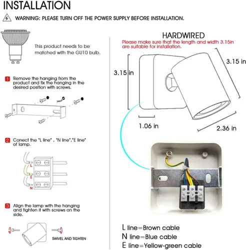 Vista 4 de Lámpara de pared de lectura de mesita de noche, lámpara de techo LED para interiores, aplique de pared ajustable giratorio blanco GU10..