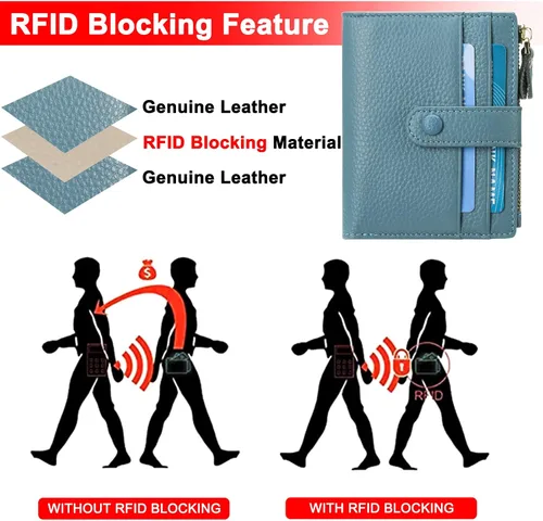 Vista 5 de FALAN MULE Billetera para AirTag para mujer con funda integrada para AirTag, AQH-Azul Gris, Casual
