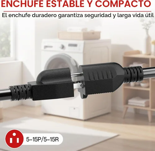 Vista 3 de Cable de extensión corto de 16/3 de 1 pie, cable de extensión negro flexible y duradero, cable de alimentación de 3 clavijas para interiores