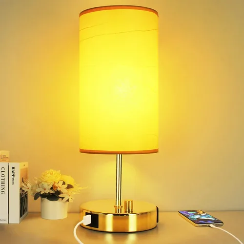 Vista 12 de HiBay Lámpara de mesita de noche regulable de 17.75 pulgadas con estación de carga, 2 puertos USB y salida de CA, luz rústica de grano de madera