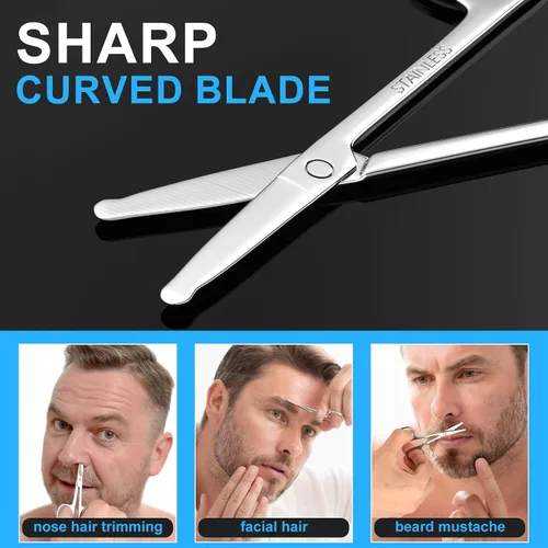 Vista 5 de Tijeras pequeñas de pelo facial para hombres y mujeres, cejas, nariz, barba, bigote, pestañas, juego de recortar el pelo de las orejas, tijeras