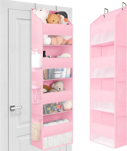 Vista 9 de GRANNY SAYS Organizador para colgar sobre la puerta, almacenamiento detrás de la puerta con 4 estantes y 6 bolsillos y ventana transparente