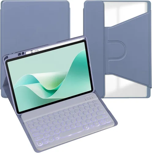Vista 11 de Funda para tableta Samsung Galaxy Tab A8 de 10.5 pulgadas, teclado redondo inalámbrico desmontable Bluetooth, cubierta trasera transparente