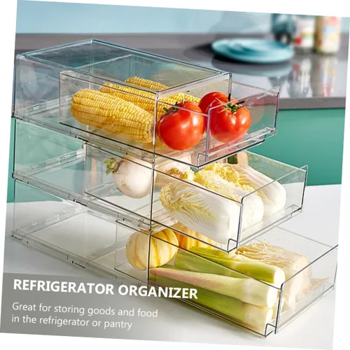Vista 5 de Caja para refrigerador, cajones extraíbles, organizador de latas, contenedor de almacenamiento para refrigerador, despensa grande de almacenamiento