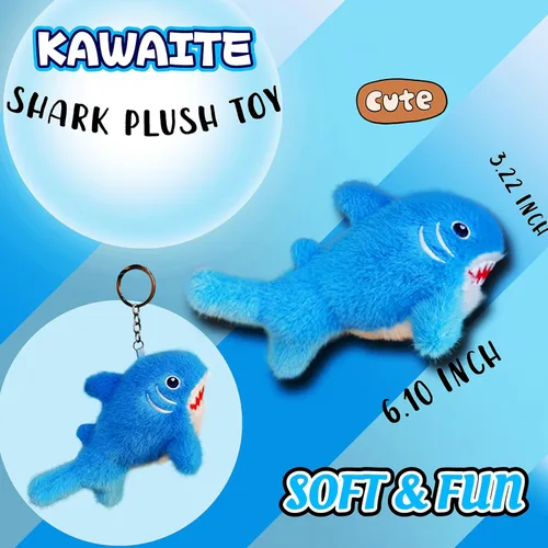 Vista 3 de Kawaite Animal de peluche de tiburón azul, lindos juguetes de peluche de tiburón para niños y niños, peluches Kawaii, mini peluche de animales