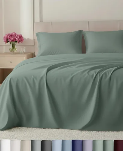 Vista 34 de California Design Den Juego de sábanas de lujo tamaño Queen, 800 hilos, 100% satén de algodón para cama tamaño Queen, juego de ropa de cama con Beige