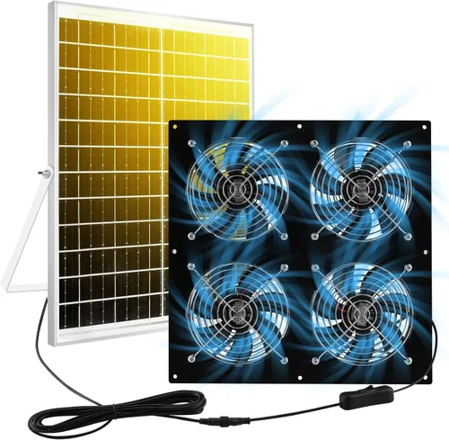 Vista 10 de Ventilador de escape solar, panel solar de 25 W con kit de 3 ventiladores de ventilación, ventilador alimentado por energía solar para cobertizo