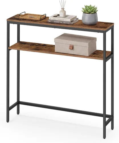 Vista 10 de VASAGLE Mesa consola, mesa de sofá estrecha de 2 niveles con 2 estantes, 7.9 x 31.5 x 31.5 pulgadas, para sala de estar, pasillo, entrada, gris Gris