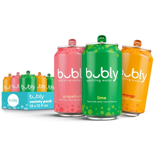 Vista 12 de Bubly - Agua con gas, paquete variado de 6 sabores (zarzamora, lima, cereza, toronja, fresa, mango), cero azúcar y cero calorías, agua con burbujas