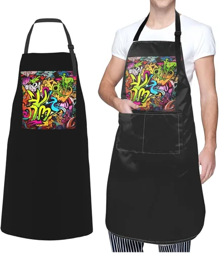 Vista 8 de Graffiti Drawing Aprons for Women with 2 Pockets, Kitchen Cooking Apron for Men, Water and Oil Resistant, Adjustable Bib Apron Extra Long Work