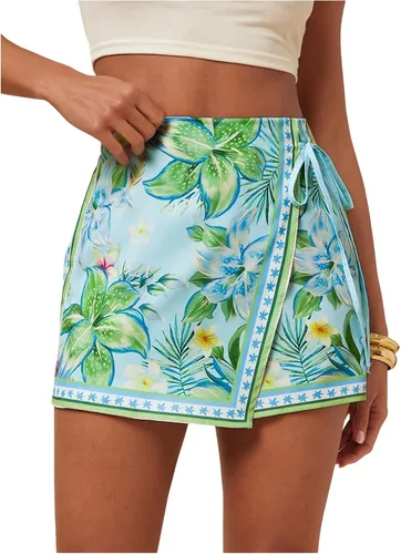 Vista 33 de SweatyRocks Mini faldas bohemias para mujer, pantalones cortos florales con Negro