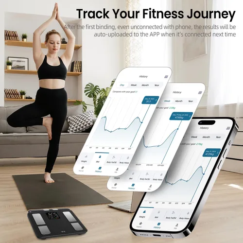 Vista 5 de TIPRE Báscula inteligente para peso corporal, báscula digital de 8 electrodos para grasa corporal, báscula de baño con IMC, análisis de composición