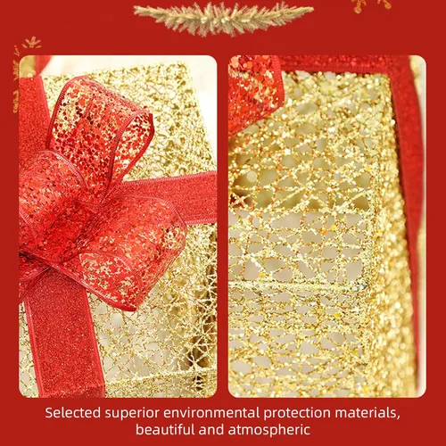 Vista 8 de Juego de 3 cajas de regalo iluminadas de Navidad, cajas de regalo iluminadas de Navidad con lazo, cajas de regalo preiluminadas, cajas de Navidad