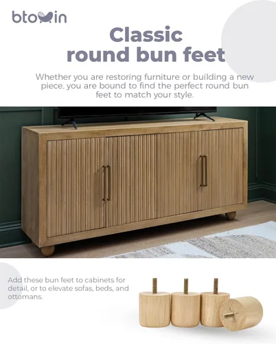 Vista 2 de Patas para muebles de madera maciza, 4 patas redondas modernas de moño, patas de sofá con pernos roscados de 5/16 pulgadas, placa de montaje