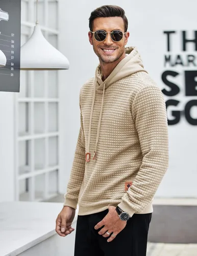 Vista 3 de COOFANDY - Sudadera con capucha para hombre, casual, de manga larga, con cordón ajustable y tejido de punto de gofre
