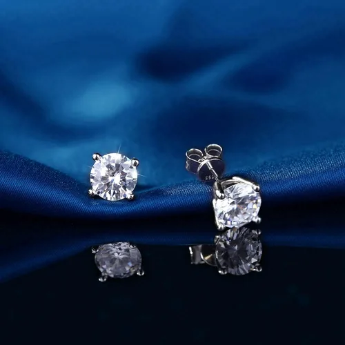 Vista 6 de Sllaiss Aretes de plata de ley con circonita cúbica para mujeres y hombres, chapados en oro blanco de 14 quilates, aretes redondos de circonita
