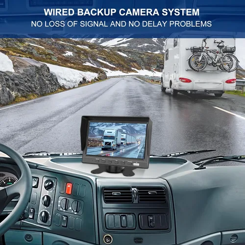 Vista 2 de Cámara de respaldo dual RV de 7 pulgadas, pantalla 4K, grabación en bucle, sistema de control de voz IP68, cámara de visión trasera nocturna
