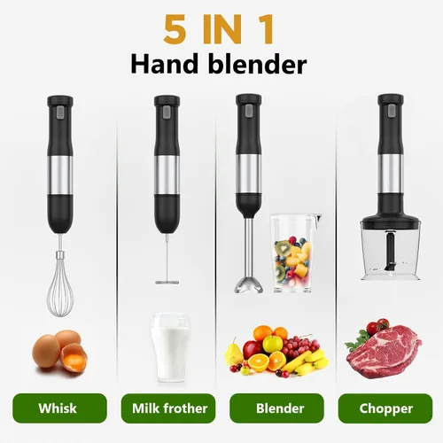 Vista 6 de Batidora de mano de inmersión inalámbrica, 5 en 1, velocidad variable, de mano, recargable con batería de 2000 mAh, sin BPA y accesorios aptos