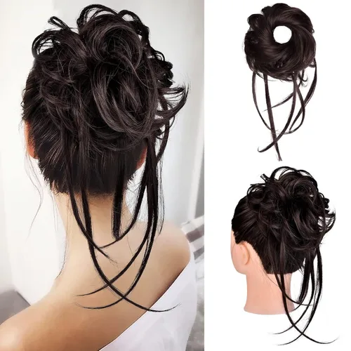 Vista 18 de HOOJIH Pieza de pelo desordenado de moño – Extensiones superlargas despeinadas, cola de caballo ondulada con banda elástica para mujeres y niñas