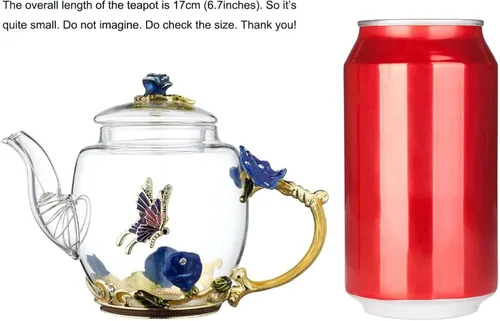 Vista 3 de Tetera creativa de cristal de flores para té de Kung Fu, buen regalo para hermana, mamá, abuela, profesores (rosa azul)