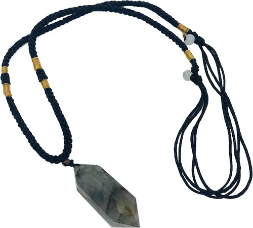 Vista 2 de Collar con colgante de chakra curativo con punta hexagonal de cristal natural (tejido a mano)