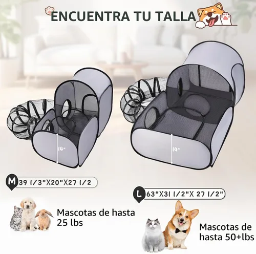 Vista 3 de Corralito para perros TailTastic con túnel envolvente, corralito para gatos al aire libre/interior con lados suaves y transpirables, tienda