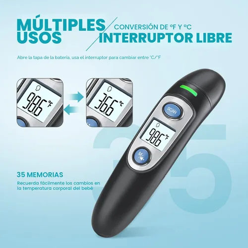 Vista 6 de Termómetro infrarrojo para adultos, termómetro de frente y oído para fiebre, bebés, niños, adultos