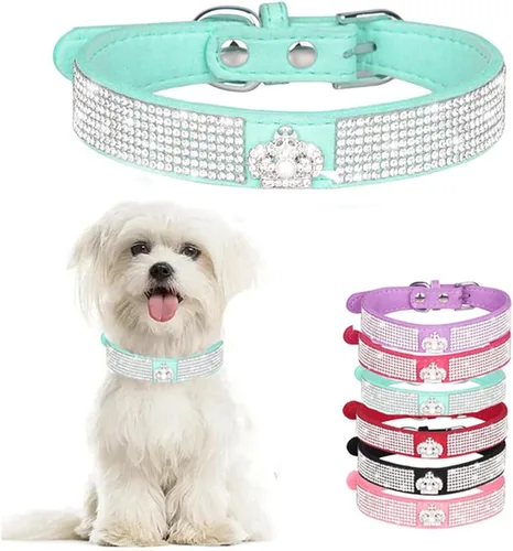 Vista 17 de Collar de perro con diamantes de imitación y lazo ajustable para mascotas, talla XXS, XS, tamaño pequeño, mediano y grande, color rosa, talla XX S