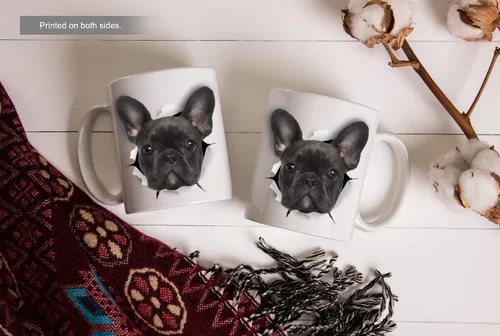 Vista 6 de Taza negra de bulldog francés – Taza de café divertida de cerámica – Regalo perfecto de bulldog francés – Bonita taza de café novedosa – Gran