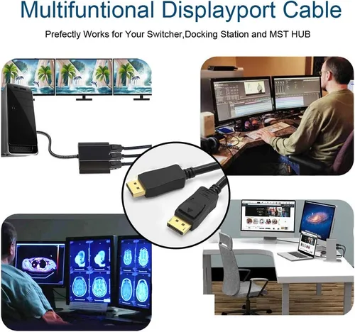 Vista 6 de Cable DisplayPort de 1 pie, paquete de 10 unidades, puerto de pantalla corta (DP) a cable DP de 1 pie [1440P @144 Hz, V1.2 ]