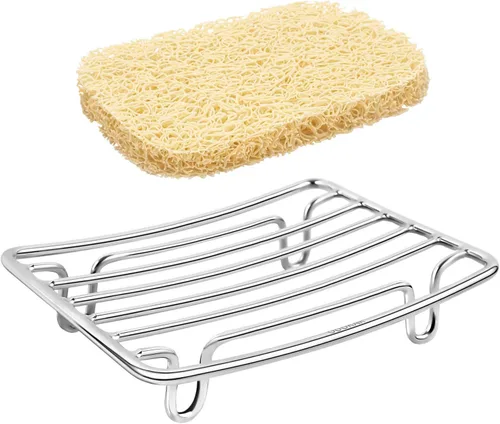 Vista 17 de Jabonera GUUKAR de Acero Inoxidable para Barra de Jabón en Ducha y Baño, Jabonera Autodrenante con Soporte para Esponja para Fregadero de Cocina