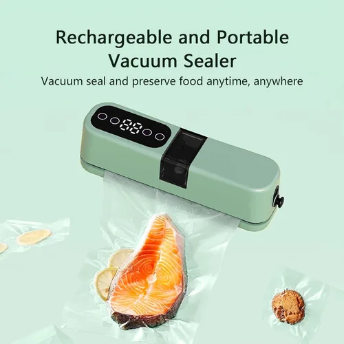 Vista 6 de Máquina selladora al vacío compacta, sistema automático inteligente de conservación de alimentos para carne, queso y preparación de comidas (beige)
