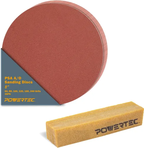 Vista 10 de POWERTEC 10 discos de lijado PSA de grano 60 de 8 pulgadas, papel de lija autoadhesivo de 8 pulgadas, para paneles de yeso, carpintería, pintura