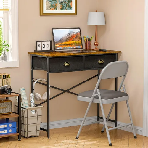 Vista 6 de DAOUTIME Escritorio pequeño para dormitorio de niños, escritorio de computadora de 31.5 pulgadas para espacios pequeños, escritorio simple con 2