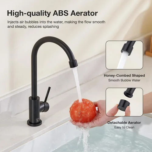 Vista 3 de CREA Grifo negro mate solo para agua fría, para cocina, bar, fregadero al aire libre, 1 agujero, 3 agujeros (con placa de cubierta), arco alto