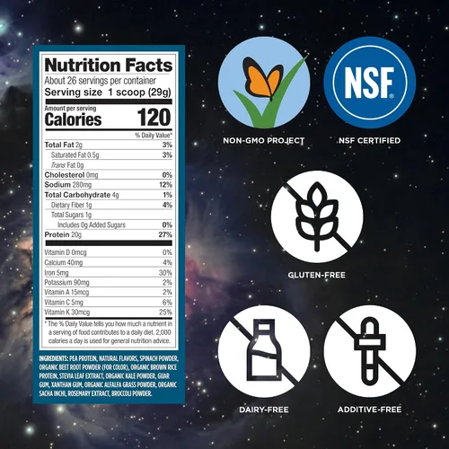 Vista 4 de Vega Protein + Supergreens - 20g de proteína a base de plantas, sabor a bayas, 26 porciones, verduras y vegetales reales, vegano keto, 0g de azúcar
