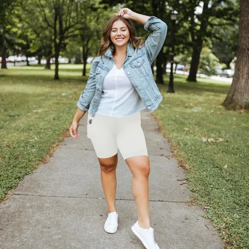 Vista 18 de MOREFEEL Pantalones cortos de ciclismo de talla grande de 8 pulgadas con bolsillos para mujer, cintura alta, control de abdomen, pantalones cortos