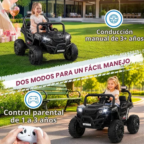Vista 5 de Winado 12V Ride on Off-Road UTV, coche eléctrico para niños con control Negro
