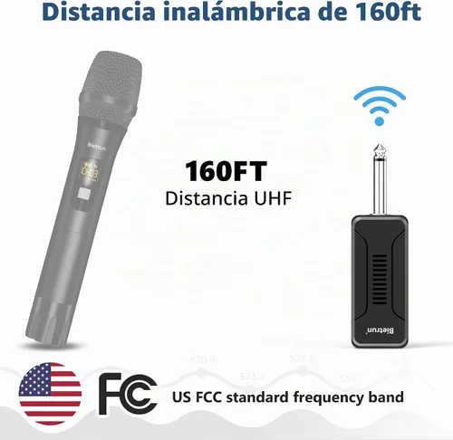 Vista 5 de Bietrun Receptor de micrófono inalámbrico UHF WXM02/WXM04, batería recargable de 720 mAh, rango de 160 pies, salida de 1/4 pulgadas para karaoke