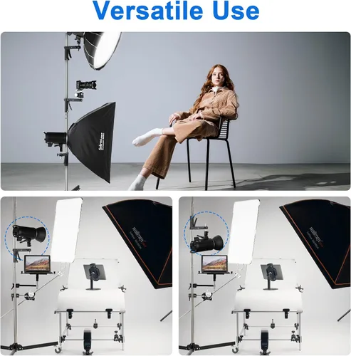 Vista 5 de Selens Soporte de luz resistente de 98.4"/250cm con 2 empuñaduras de pistola, postes desmontables, ruedas giratorias de 360°, adaptador de tornillo