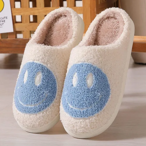 Vista 4 de rosyclo Smile Face Slippers Retro Soft Plush Cozy House Slippers Slip-on Fluffy Indoor Outdoor Smile Slippers for Women and Men